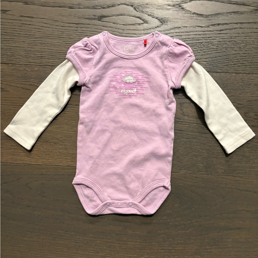 Espirit brand baby girl long sleeve onesie 0-3M NWT retail $42